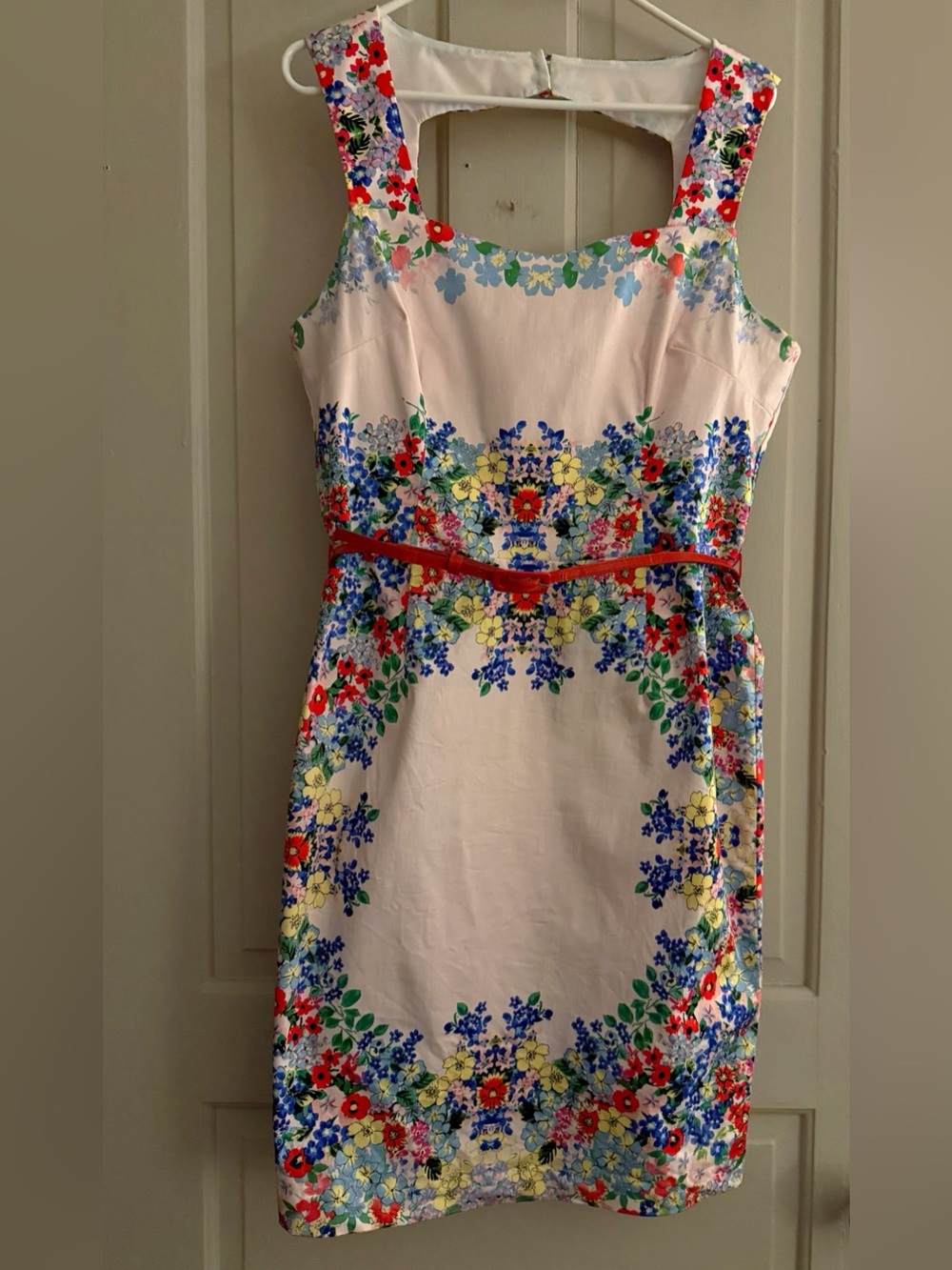 Floral Sheath Dress with Red belt